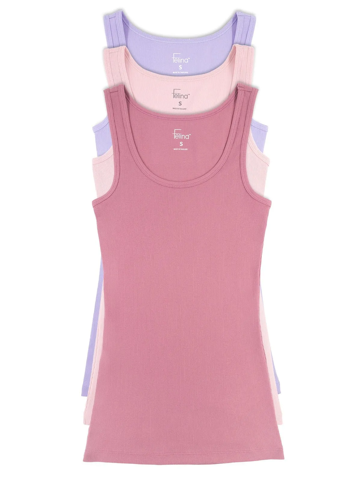 Felina Womens Cotton Ribbed Tank Top 3-Pack