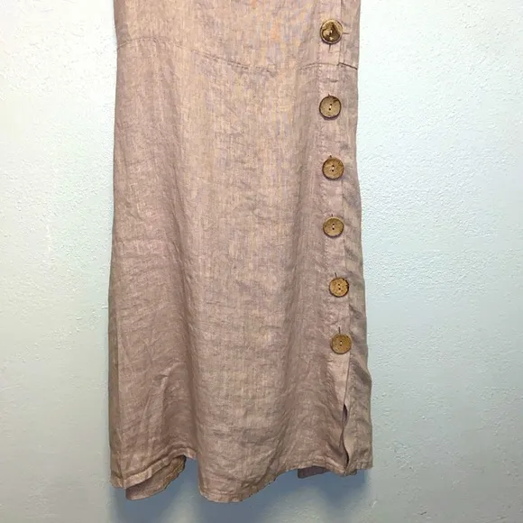Francesca Bettini NWT Size Large Tan 100% Linen Sleeveless Sundress 3441