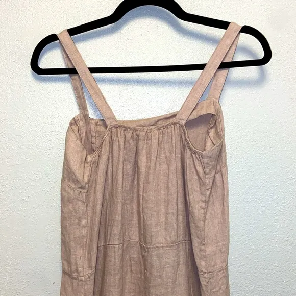 Francesca Bettini NWT Size Large Tan 100% Linen Sleeveless Sundress 3441