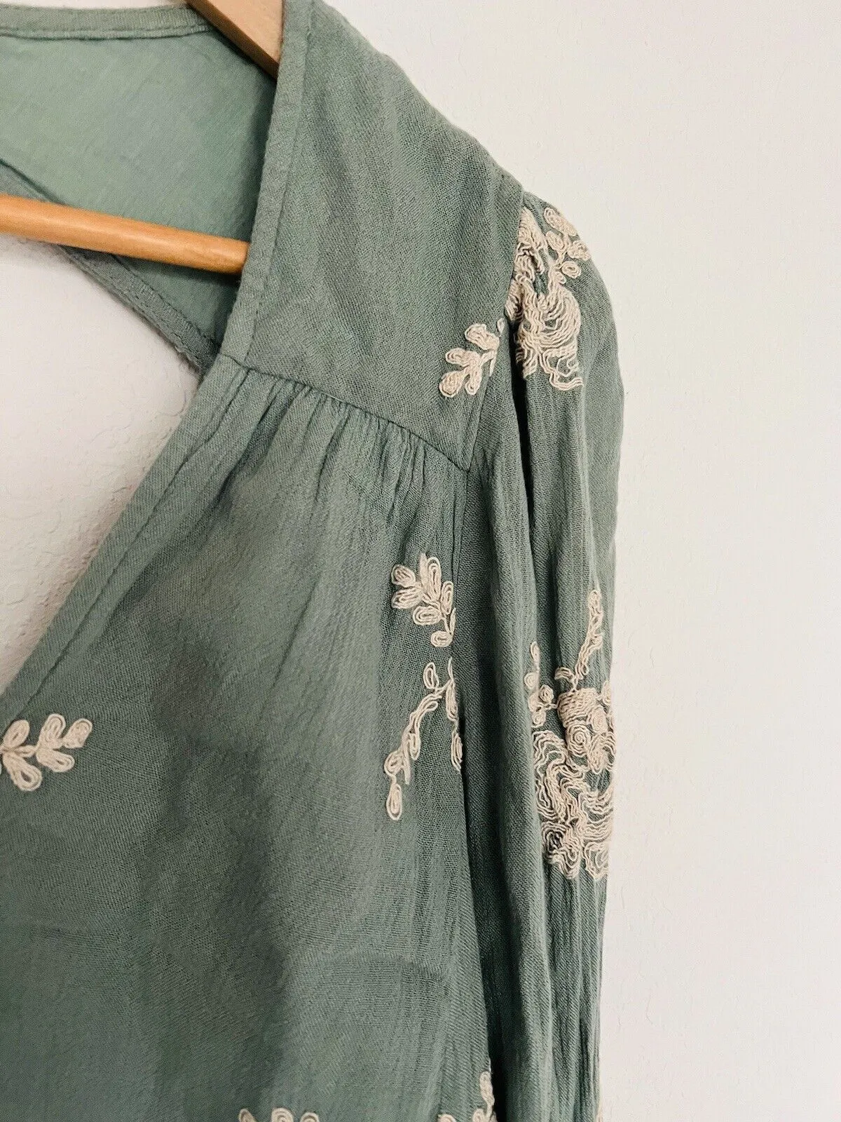 FREE PEOPLE Womens Dress Sage Green Crinkle Floral A Line Cut Out Boho