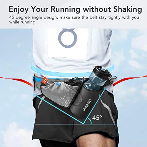 FREETOO Lightweight Running Water Bottle Belt No Bounce Running Water Waist Pack Hydration Belt with Bottle Holder for Runners, Marathon, Fitness Training, Hiking and Jogging