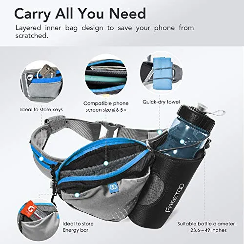FREETOO Lightweight Running Water Bottle Belt No Bounce Running Water Waist Pack Hydration Belt with Bottle Holder for Runners, Marathon, Fitness Training, Hiking and Jogging