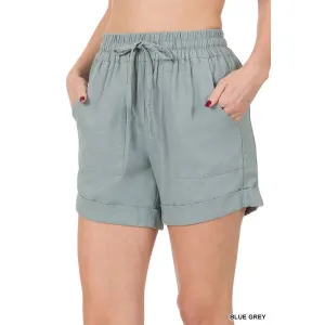 Frenchie Drawstring Terry Shorts in Blue Grey