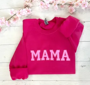 Glitter Applique Embroidered Hot Pink Mama Sweatshirt
