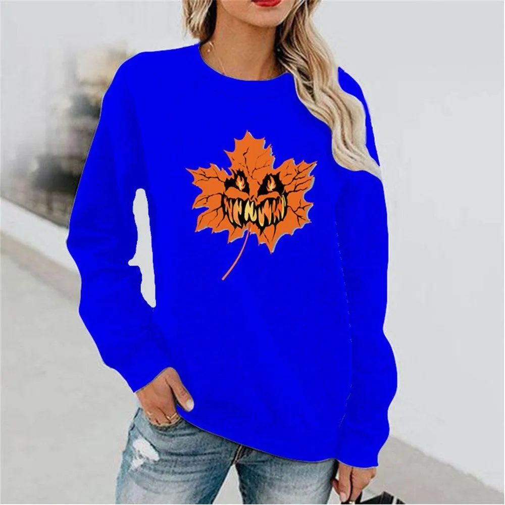 Graphic long Sleeve Shirts Maple Leaves And Pumpkins