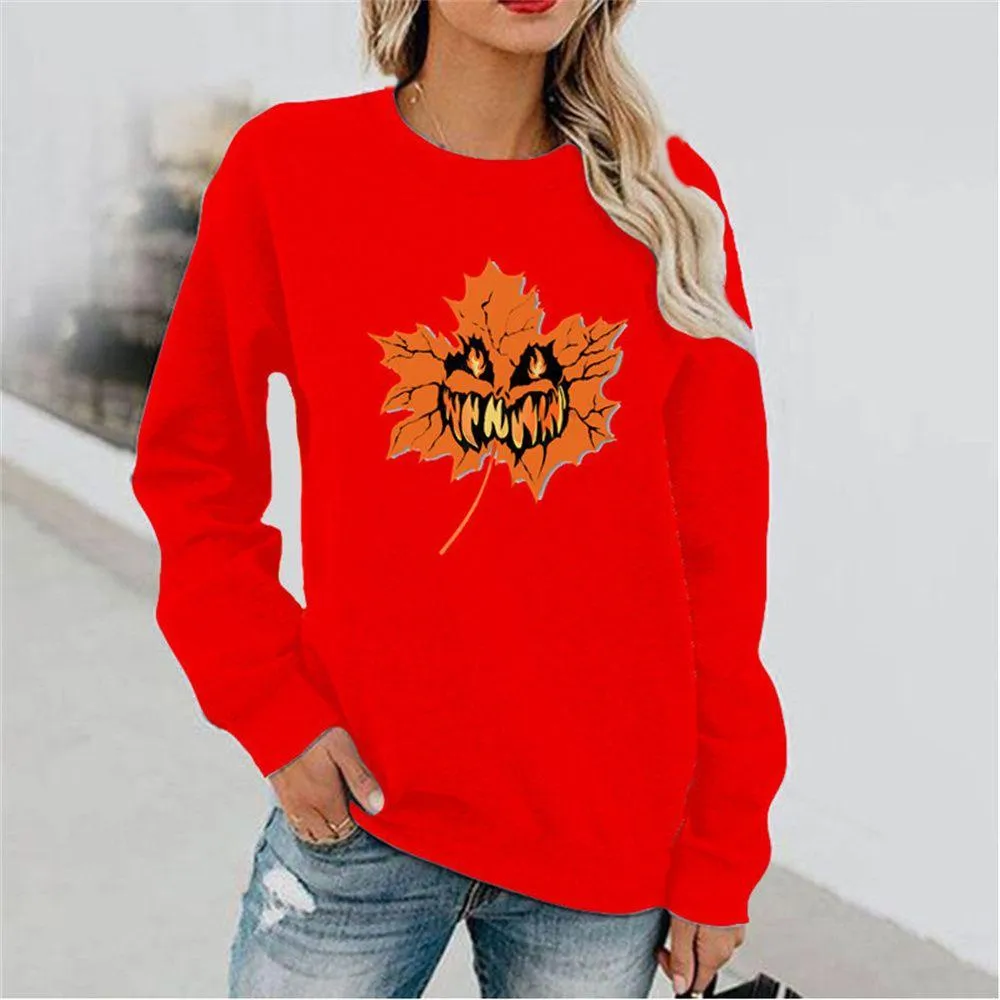 Graphic long Sleeve Shirts Maple Leaves And Pumpkins