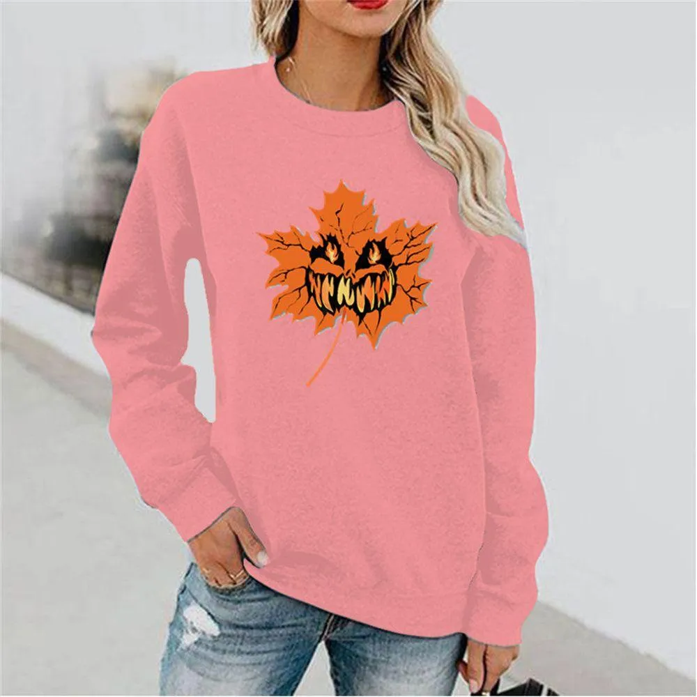 Graphic long Sleeve Shirts Maple Leaves And Pumpkins