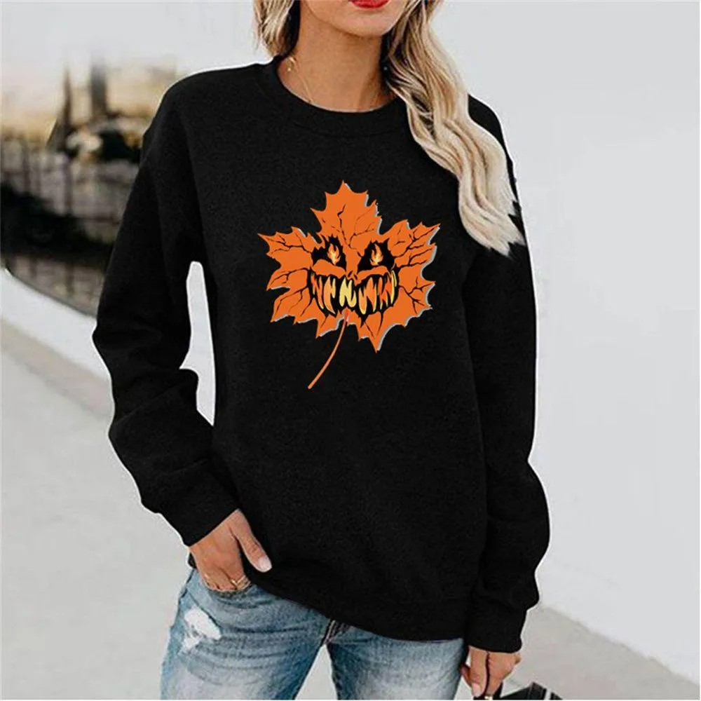 Graphic long Sleeve Shirts Maple Leaves And Pumpkins