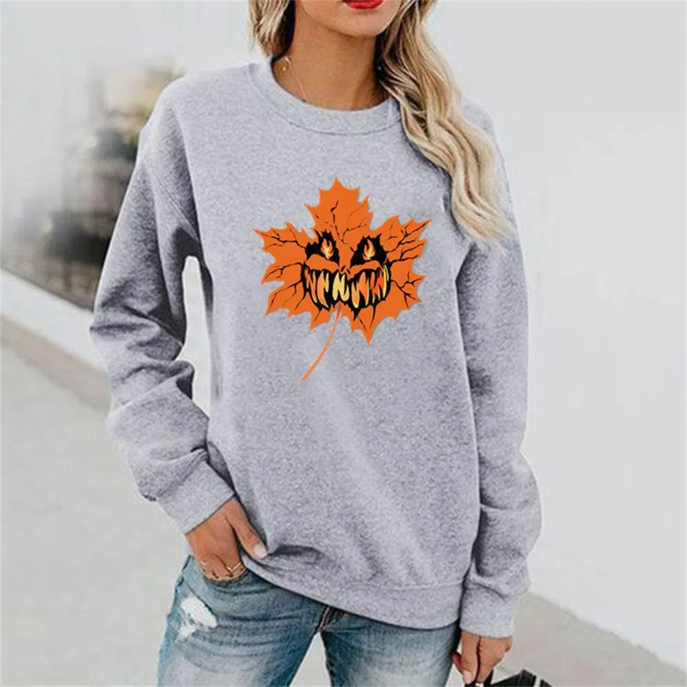 Graphic long Sleeve Shirts Maple Leaves And Pumpkins
