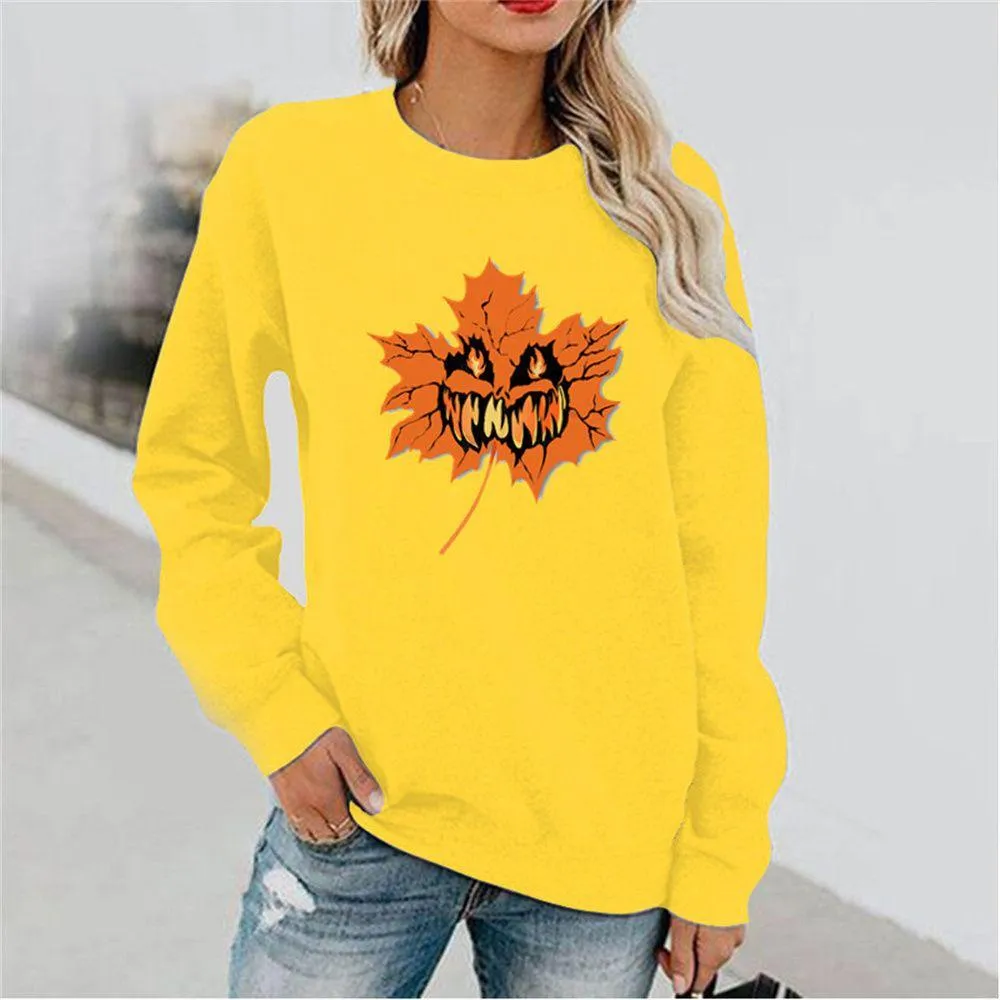 Graphic long Sleeve Shirts Maple Leaves And Pumpkins