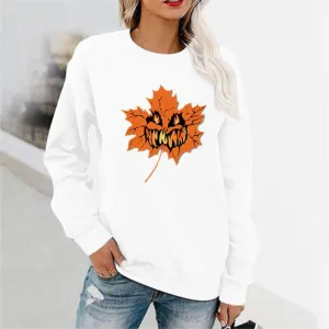 Graphic long Sleeve Shirts Maple Leaves And Pumpkins