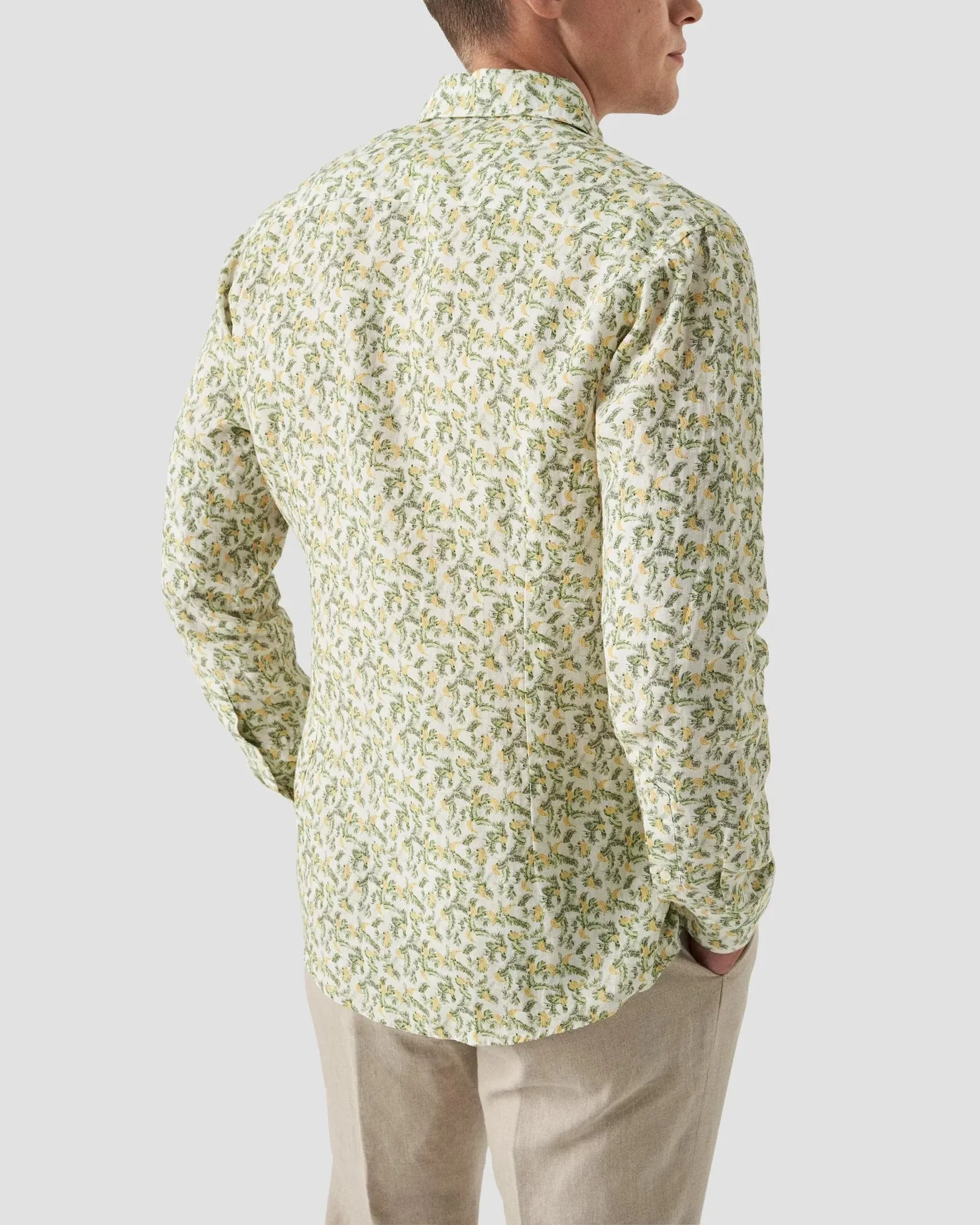 GREEN AND YELLOW BANANA PRINT LINEN SHIRT