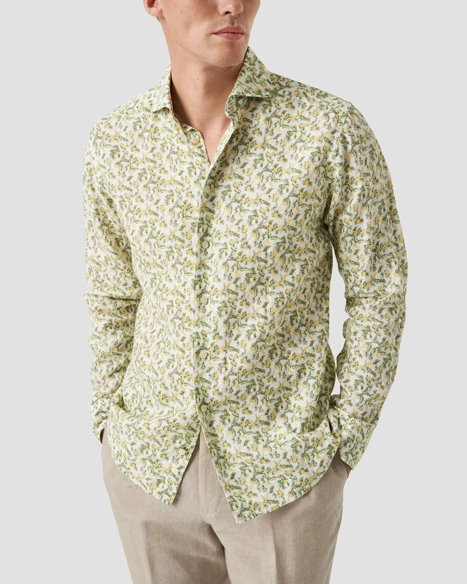 GREEN AND YELLOW BANANA PRINT LINEN SHIRT