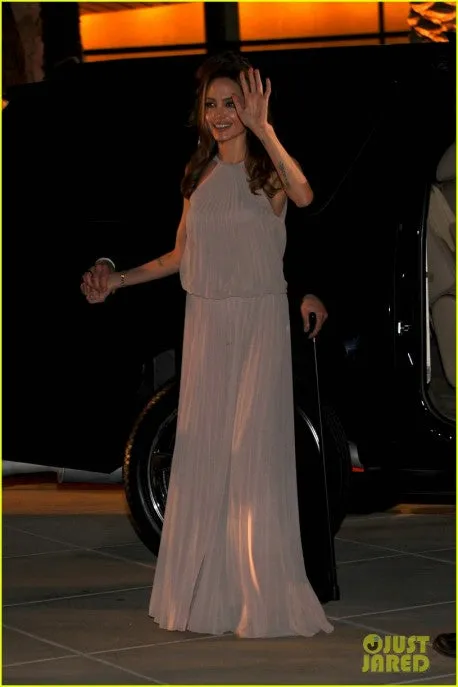 Grey Angelina Jolie Low Back Halter Prom Celebrity Dress Palm Springs International Film Festival