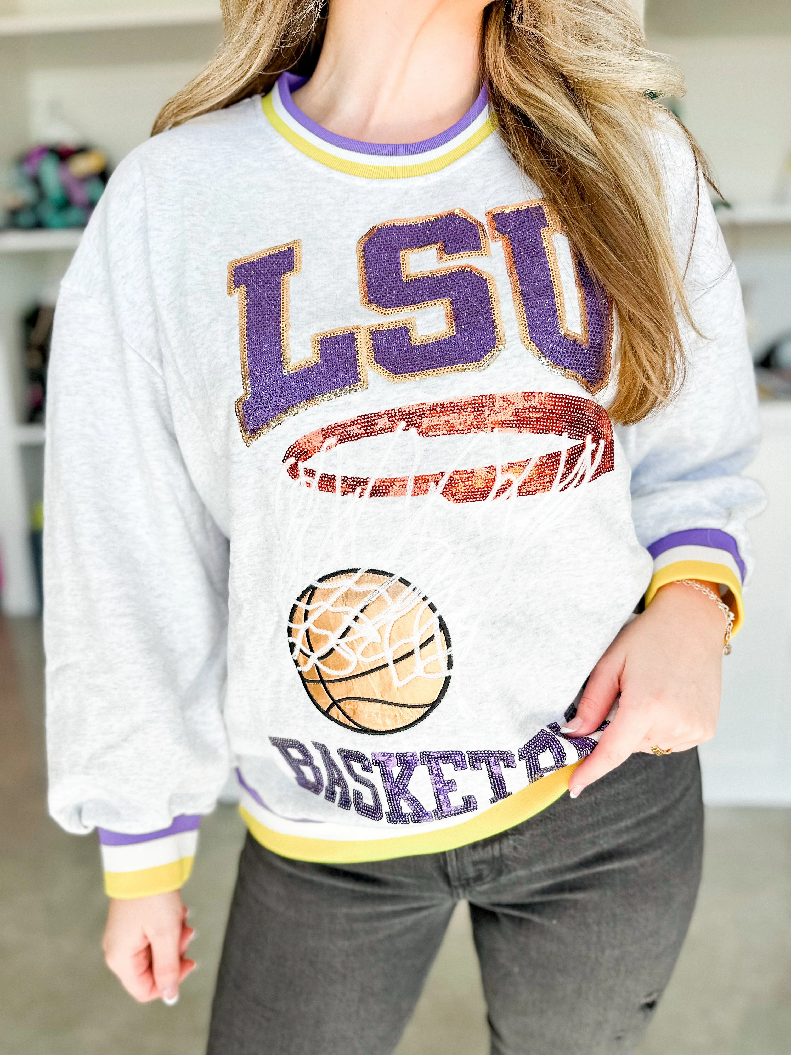 Grey LSU Basketball Sweatshirt