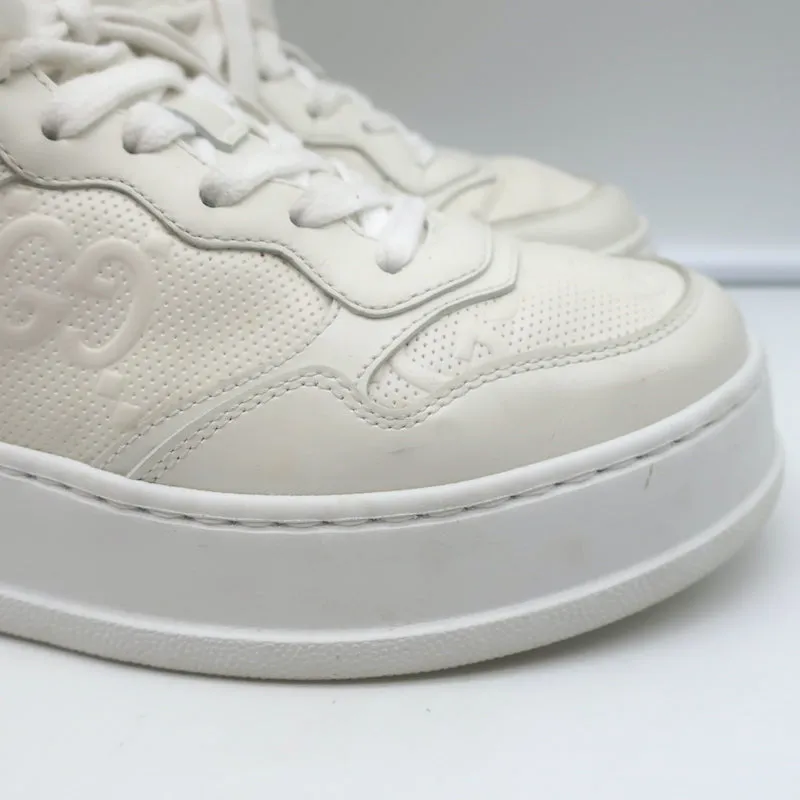 Gucci GG Embossed Low Top Sneakers White Leather Size 38.5