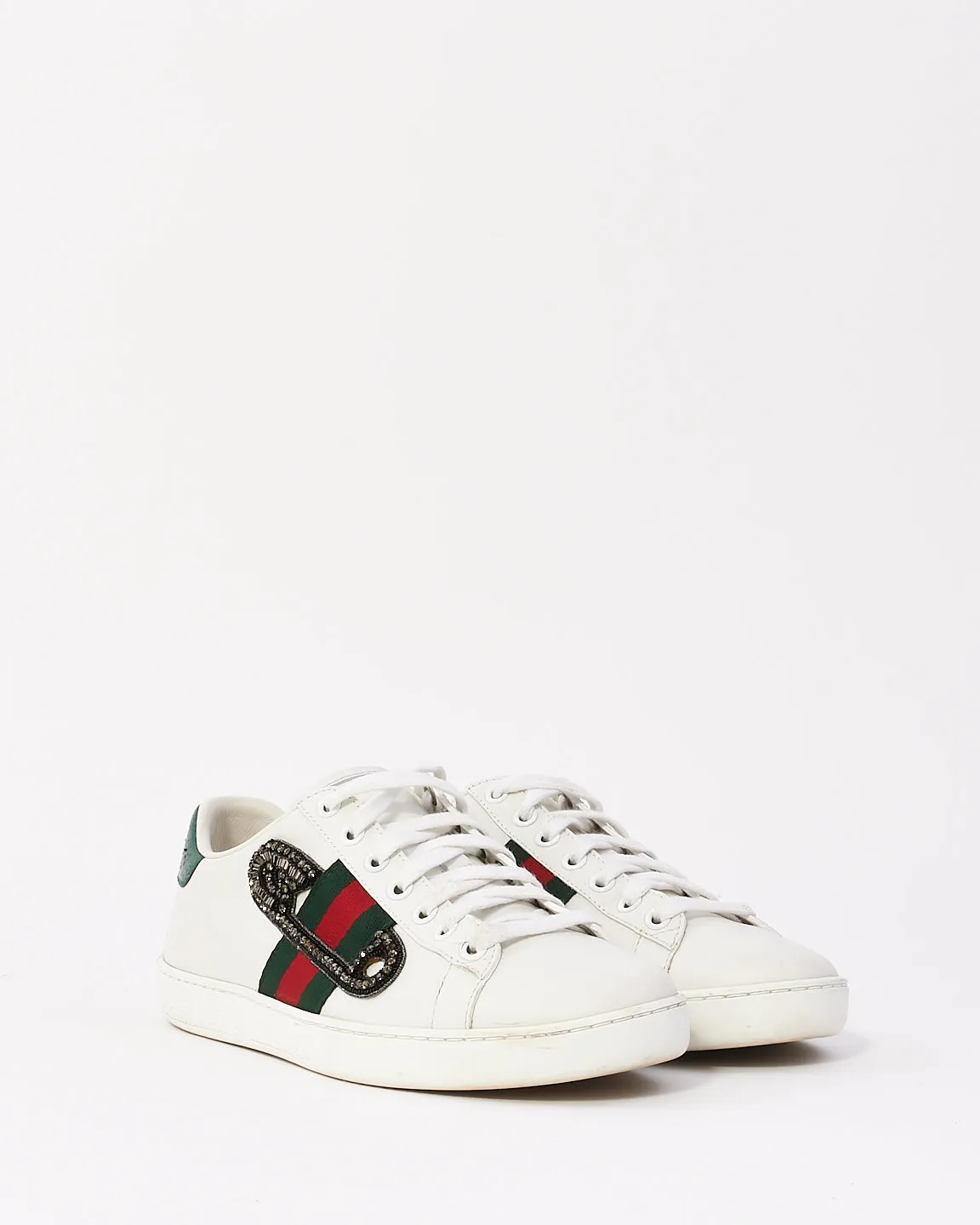 Gucci White Leather Safety Pin Ace Low Top Sneakers- 36