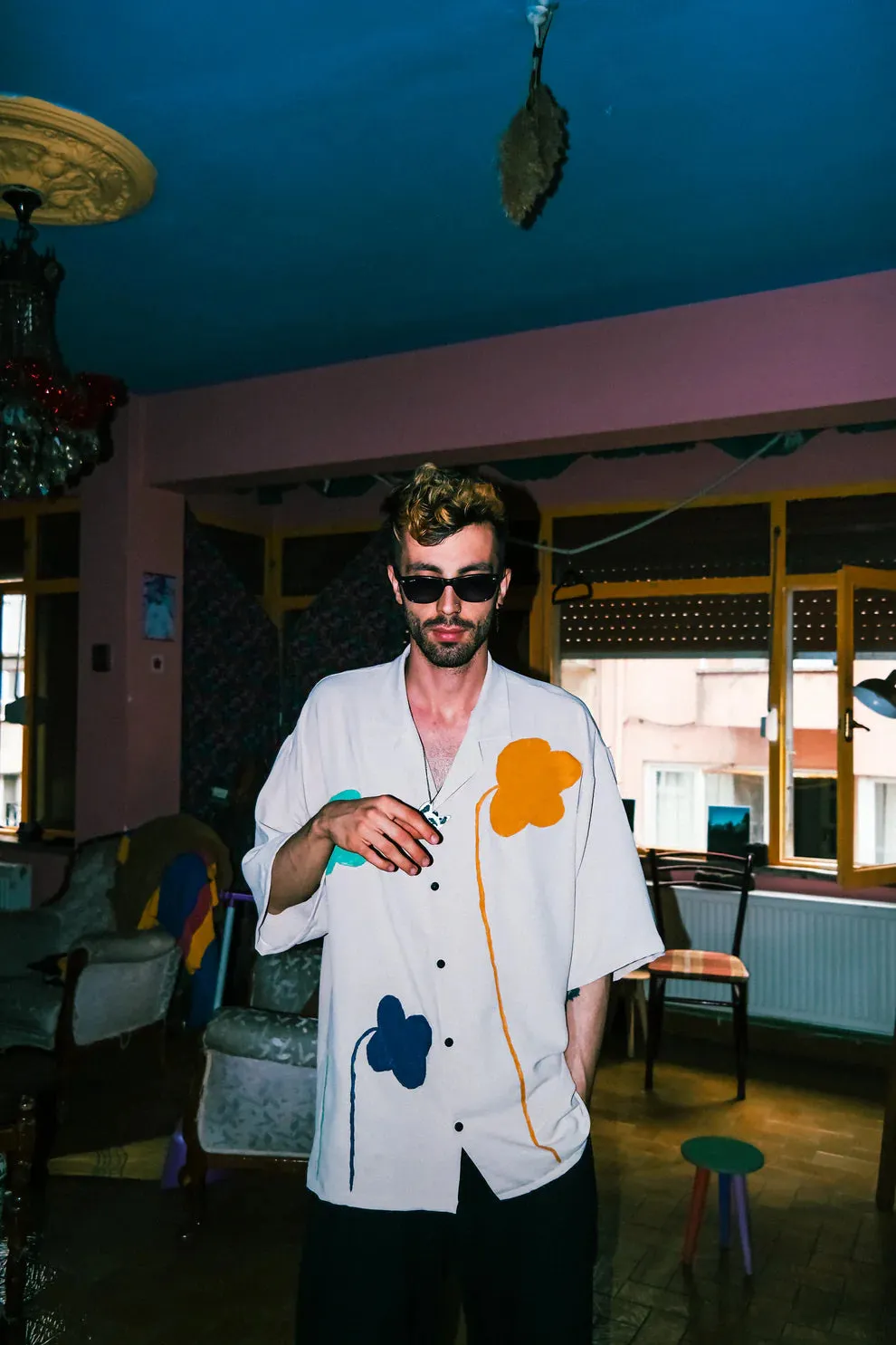 Handmade Oversized Linen Shirt with Floral Print – Perfect for Parties & Festivals