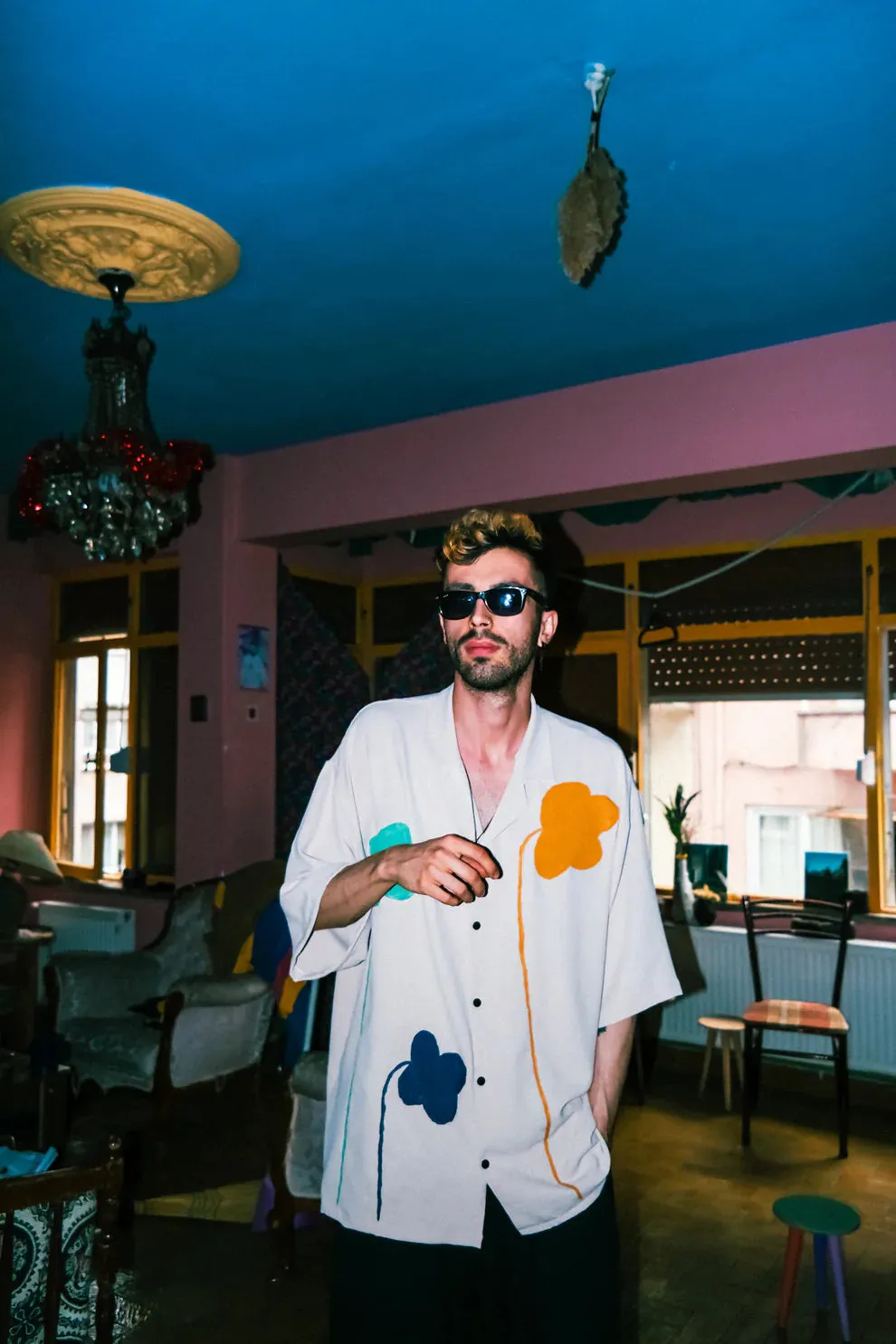 Handmade Oversized Linen Shirt with Floral Print – Perfect for Parties & Festivals