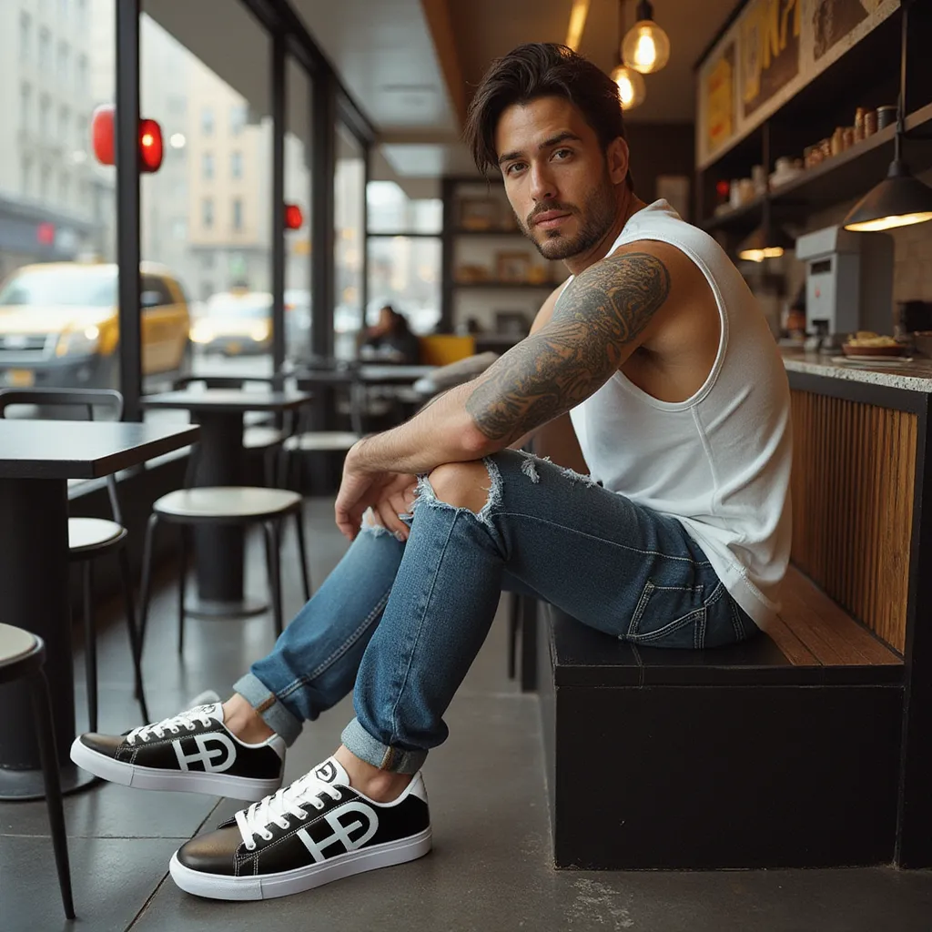 HEED NYC Men's Classic Black & White Vegan Leather Sneaker