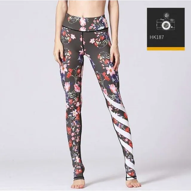 High Waist Flower Printed Yoga Pants