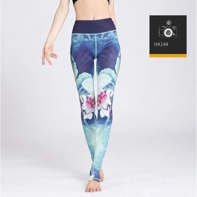 High Waist Flower Printed Yoga Pants