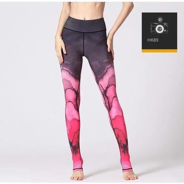 High Waist Flower Printed Yoga Pants