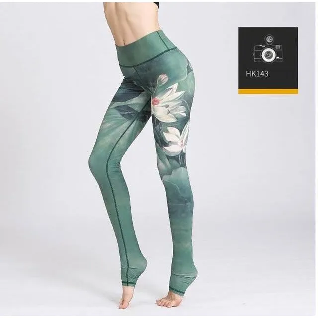 High Waist Flower Printed Yoga Pants