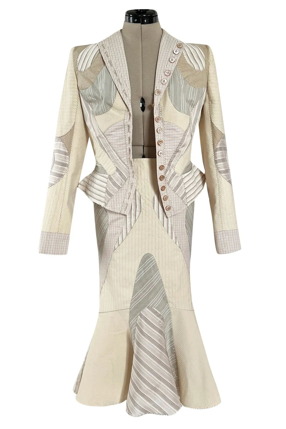 Highly Documented Spring 2004 Alexander McQueen 'Deliverance' Look 55 Patchwork Suit