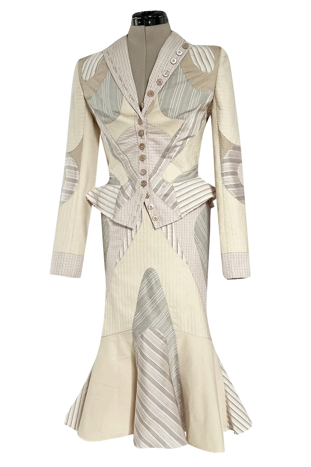Highly Documented Spring 2004 Alexander McQueen 'Deliverance' Look 55 Patchwork Suit
