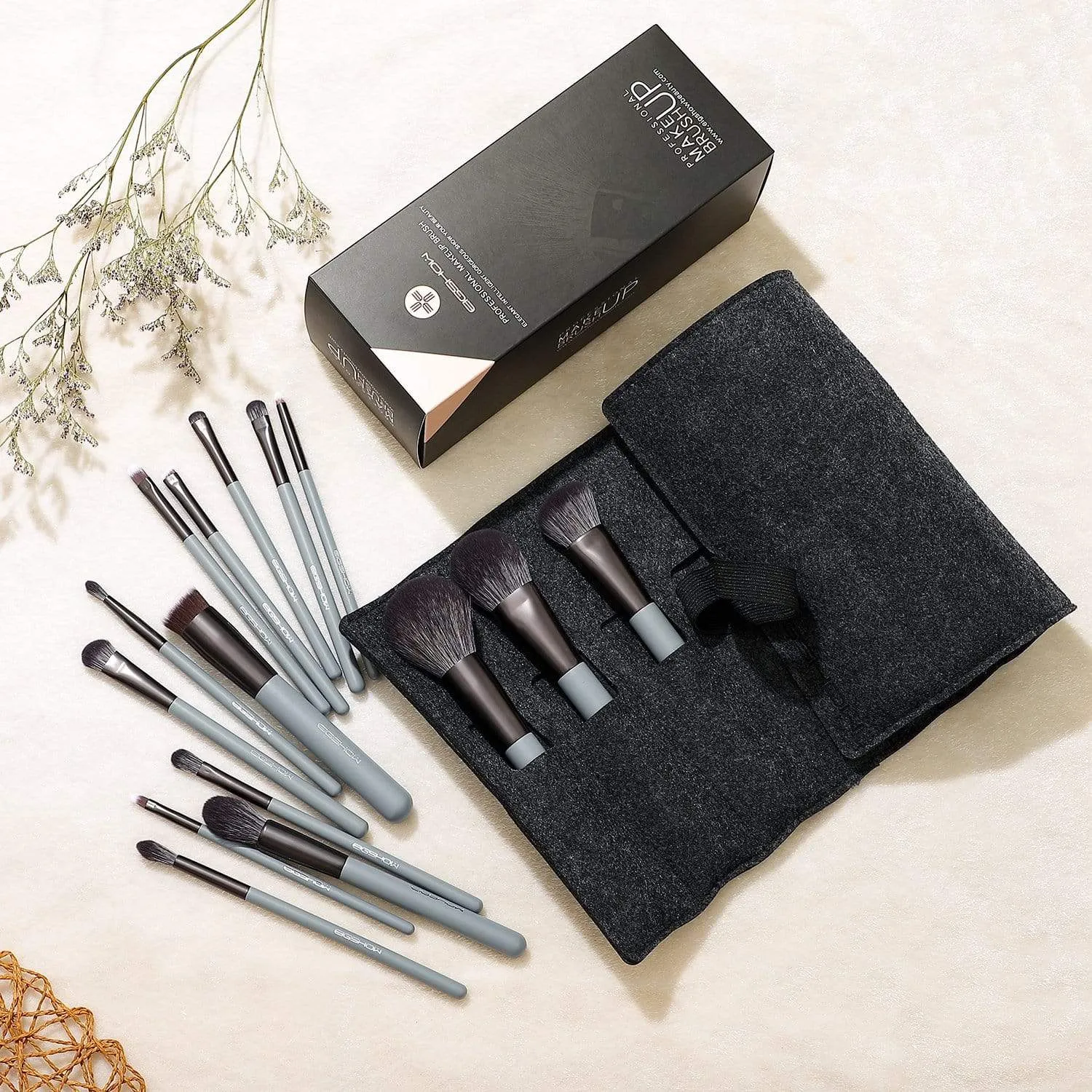 JADE SERIES - 15 PCS MAKEUP BRUSH KIT - AGATE GREY