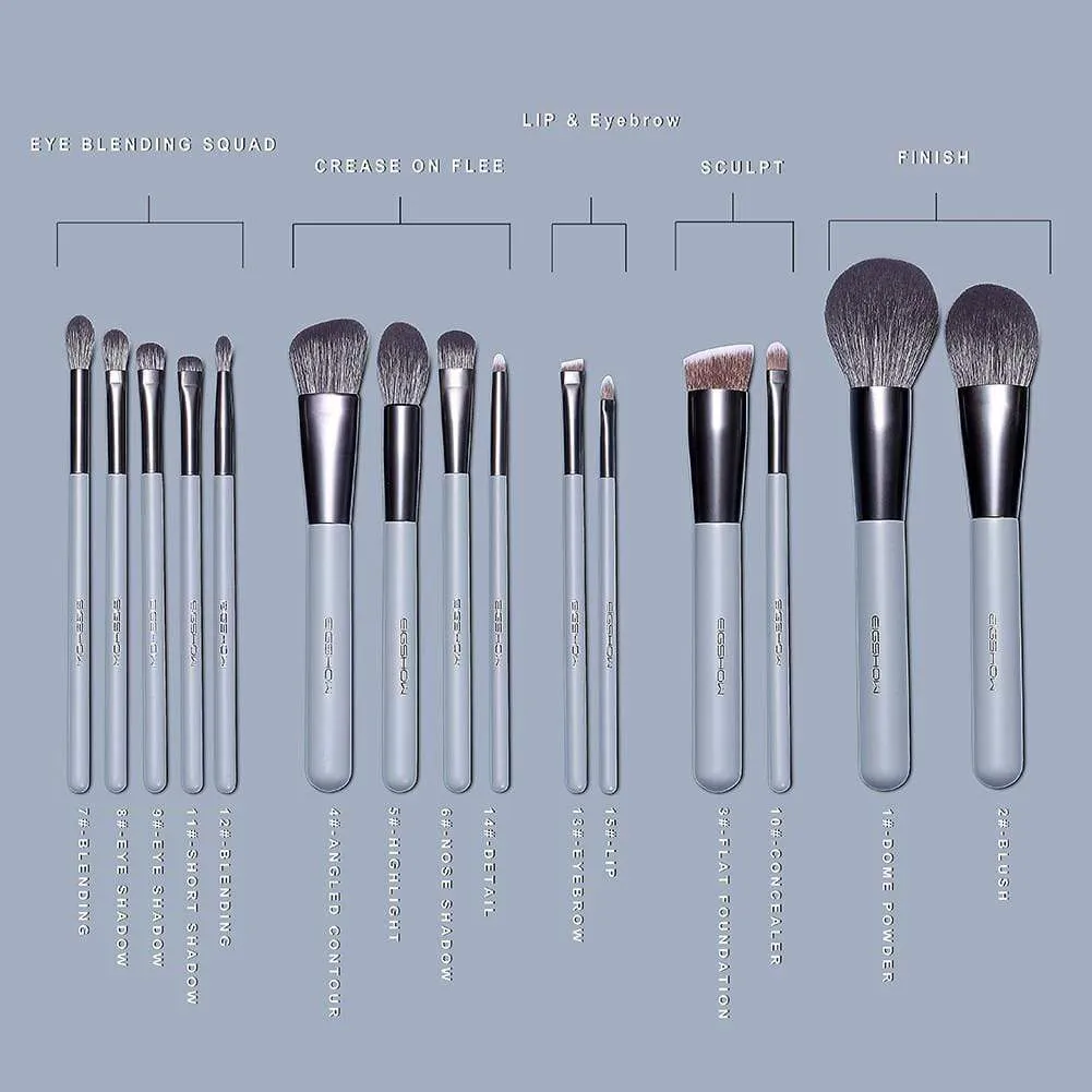 JADE SERIES - 15 PCS MAKEUP BRUSH KIT - AGATE GREY