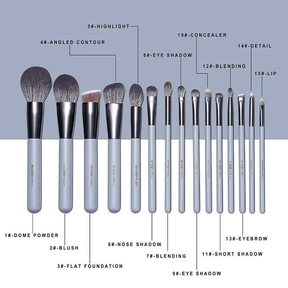 JADE SERIES - 15 PCS MAKEUP BRUSH KIT - AGATE GREY
