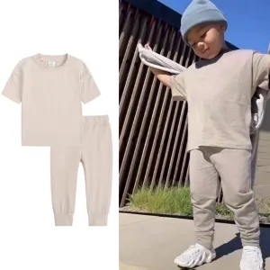 Kids Tales Short Sleeve Loungeset -  Beige