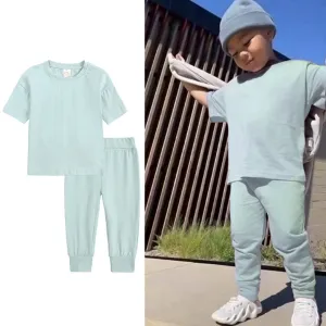 Kids Tales Short Sleeve Loungeset -  Seafoam Blue