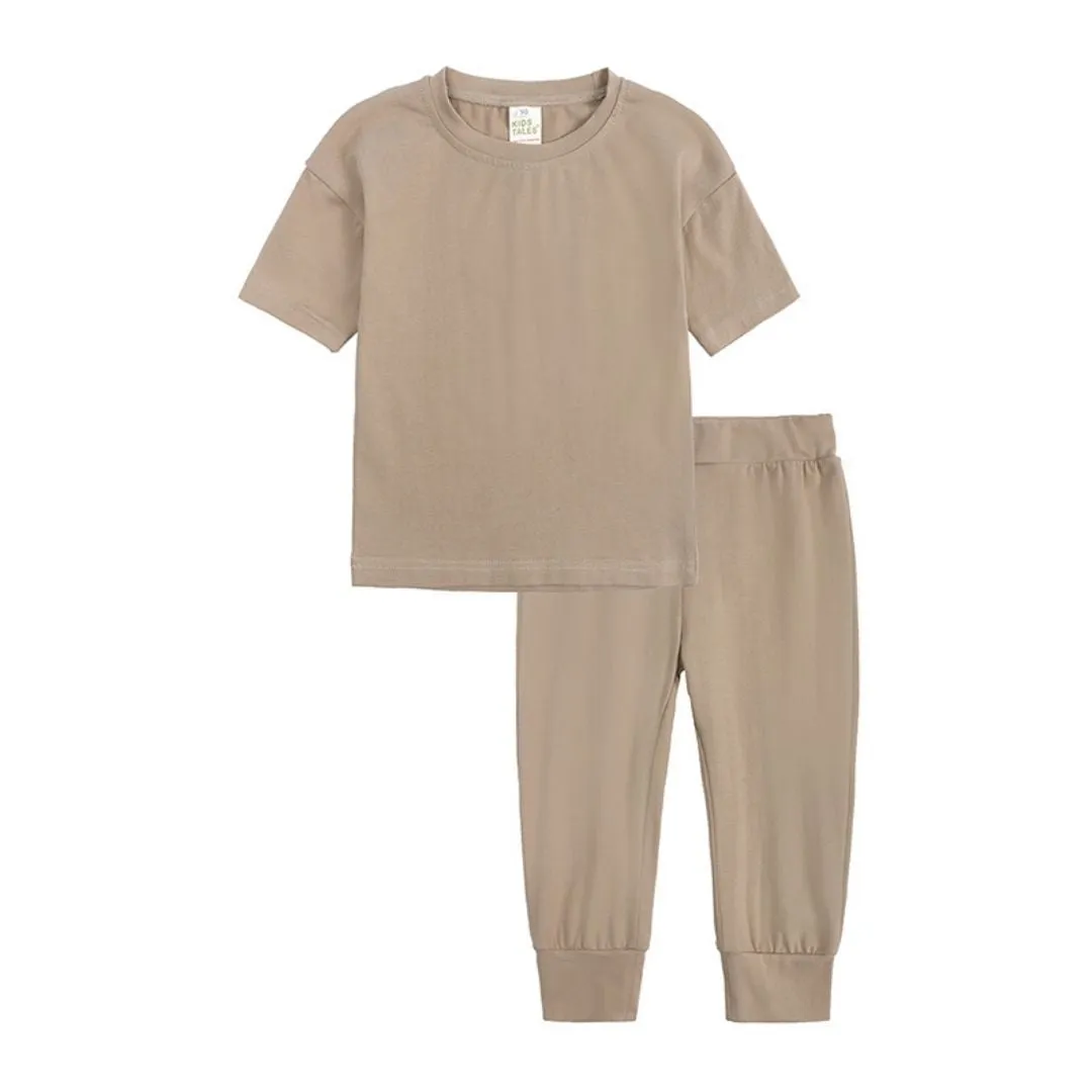 Kids Tales Short Sleeve Loungeset -  Tan