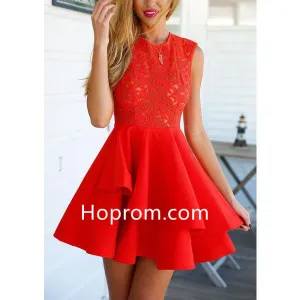 Lace Short Summer Homecoming Dresses, Red Strapless Homecoming Dress