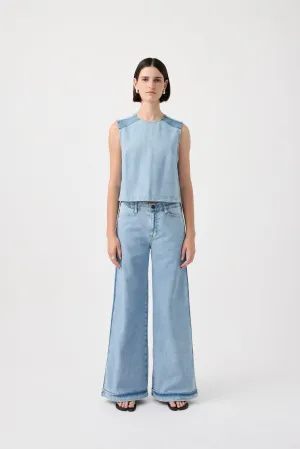 Leigh Mid Wide Long Pant - Broken Blue