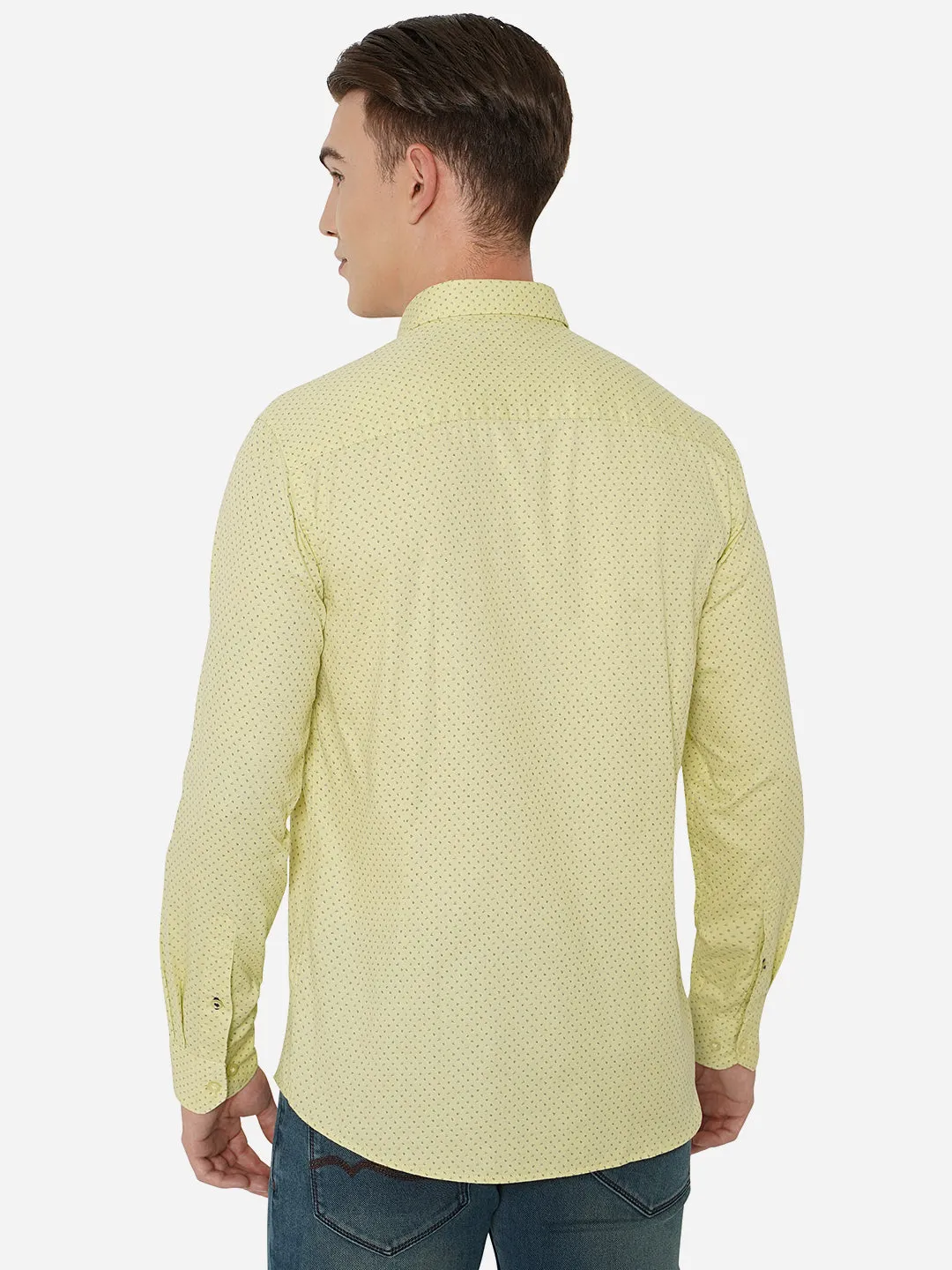 Lemon Yellow Printed Slim Fit Casual Shirt | JadeBlue