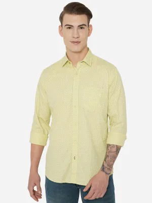 Lemon Yellow Printed Slim Fit Casual Shirt | JadeBlue