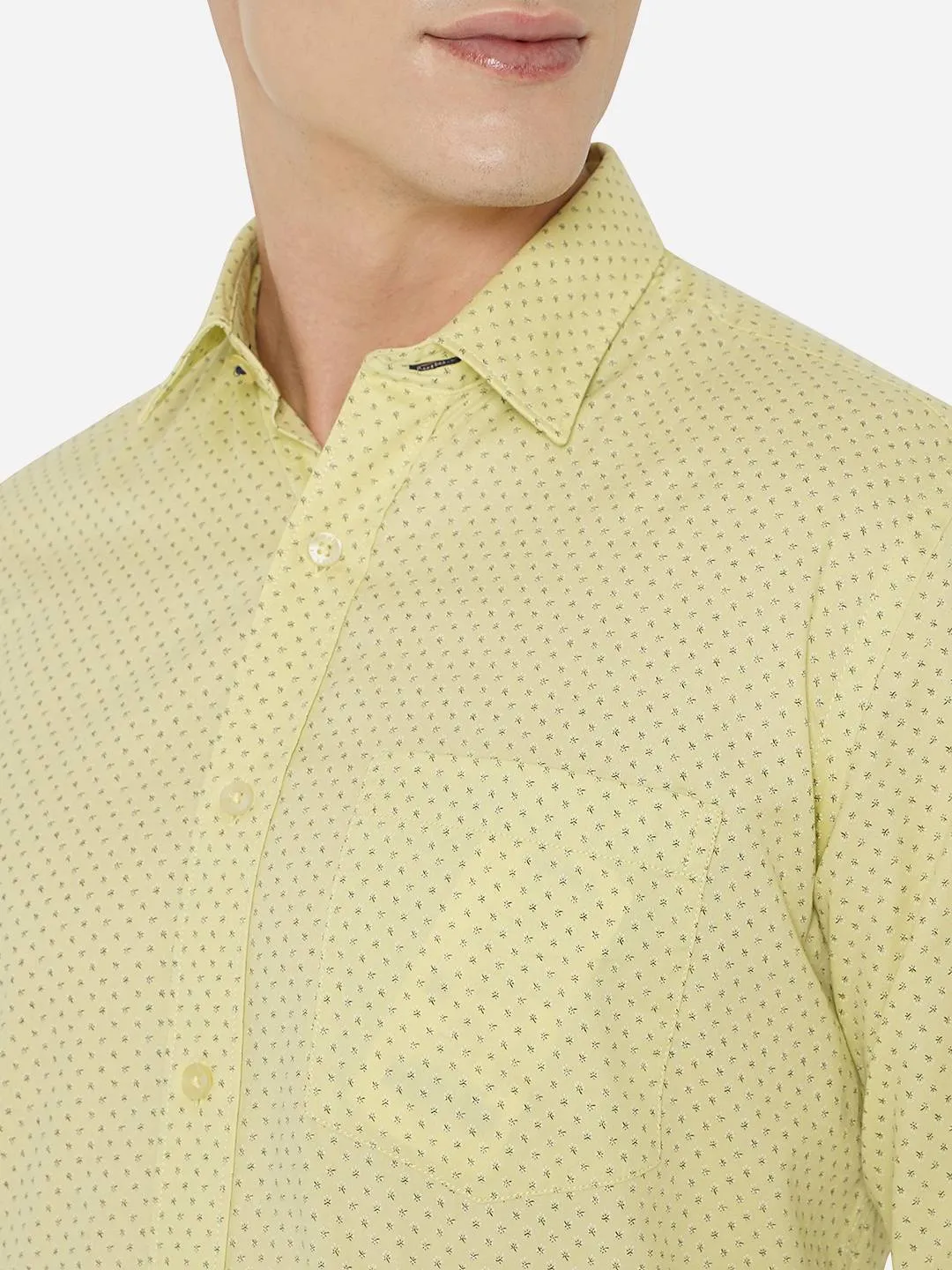 Lemon Yellow Printed Slim Fit Casual Shirt | JadeBlue