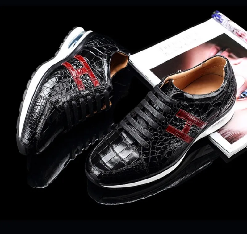 Luxury Alligator Leather Mens Joggers Sneakers Top Quality Crocodile Genuine Leather Shoes Tenis Masculino Trainers Shoes