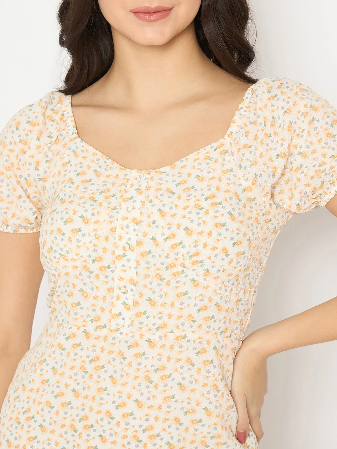 Madame Floral Print Yellow Midi Bodycon Dress