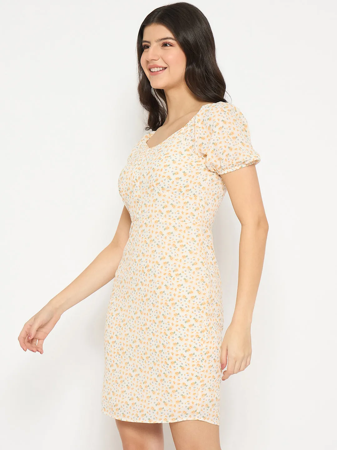 Madame Floral Print Yellow Midi Bodycon Dress