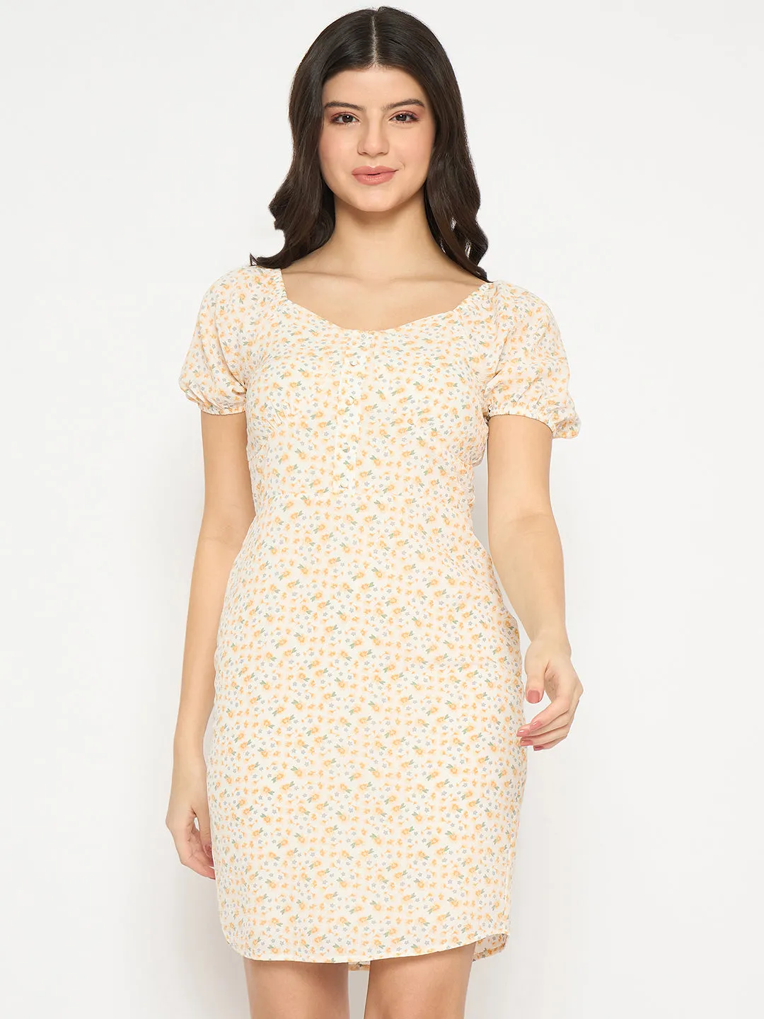 Madame Floral Print Yellow Midi Bodycon Dress
