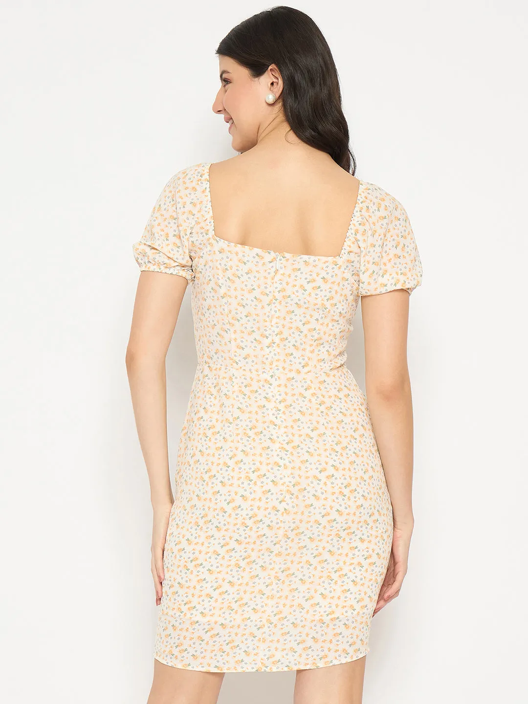 Madame Floral Print Yellow Midi Bodycon Dress