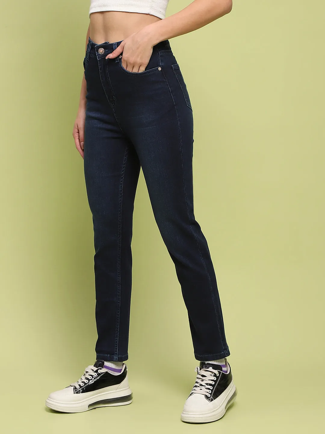 Madame Whiskered Dark Blue Cotton Denim Jeans