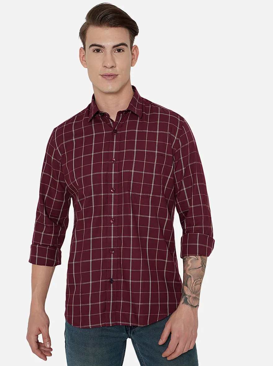 Maroon Checked Slim Fit Casual Shirt | JadeBlue