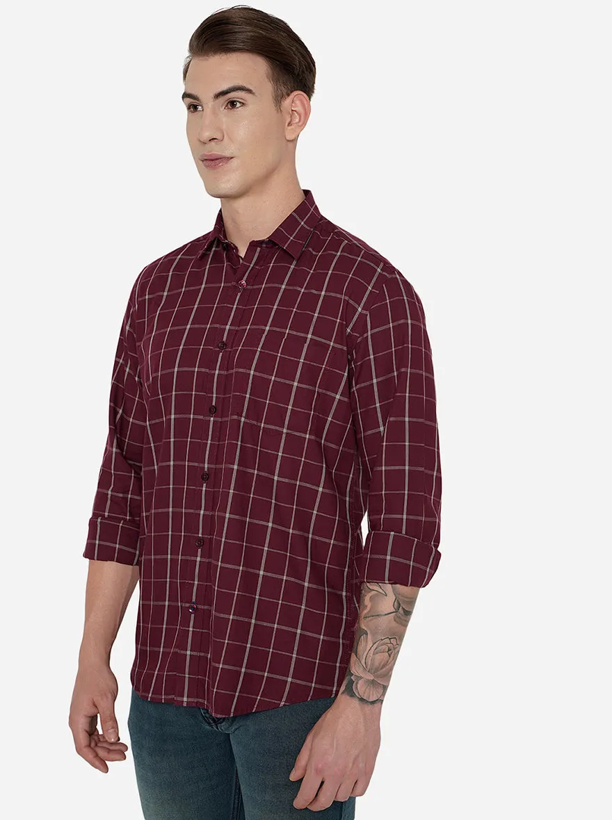 Maroon Checked Slim Fit Casual Shirt | JadeBlue
