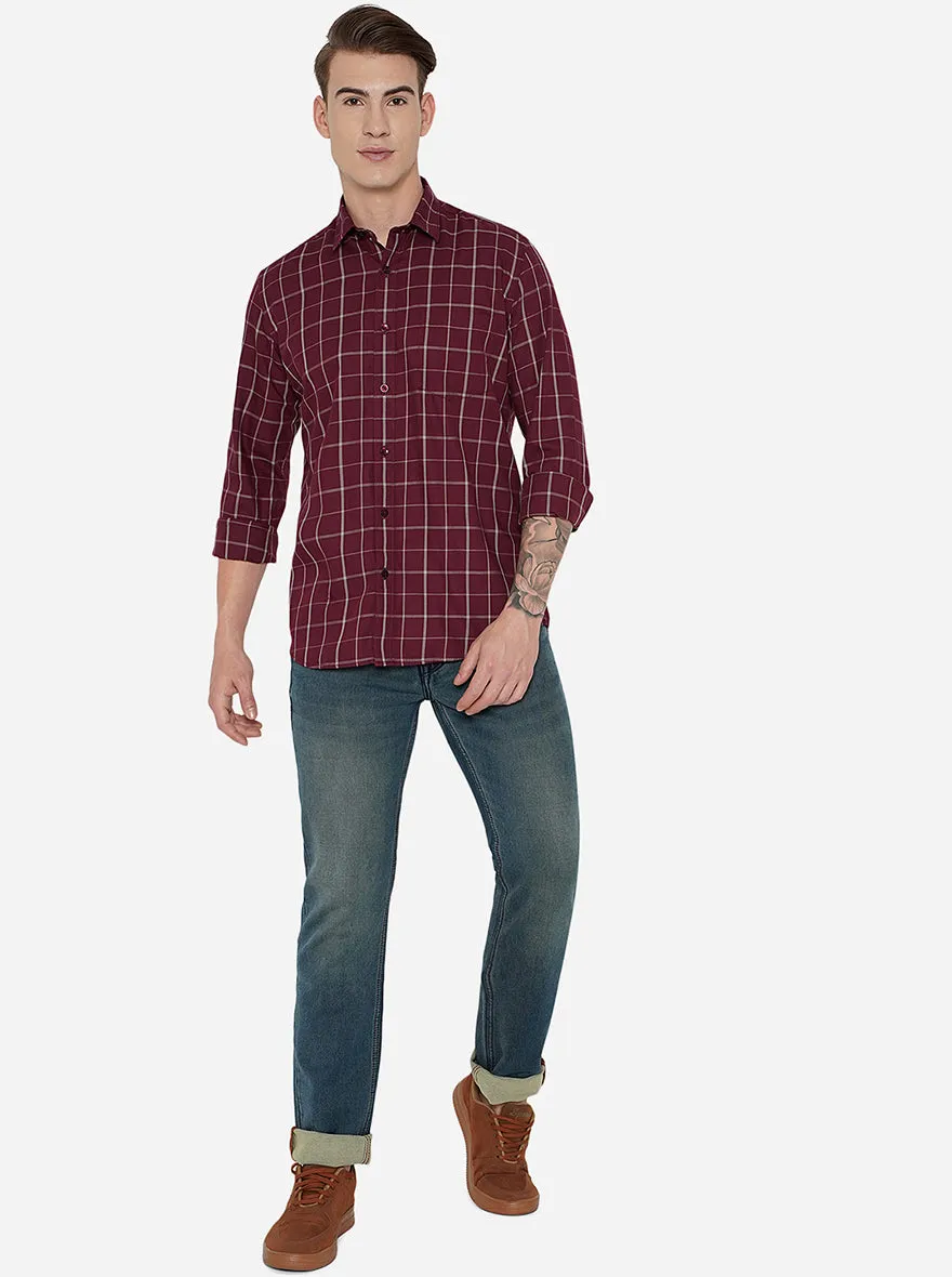 Maroon Checked Slim Fit Casual Shirt | JadeBlue